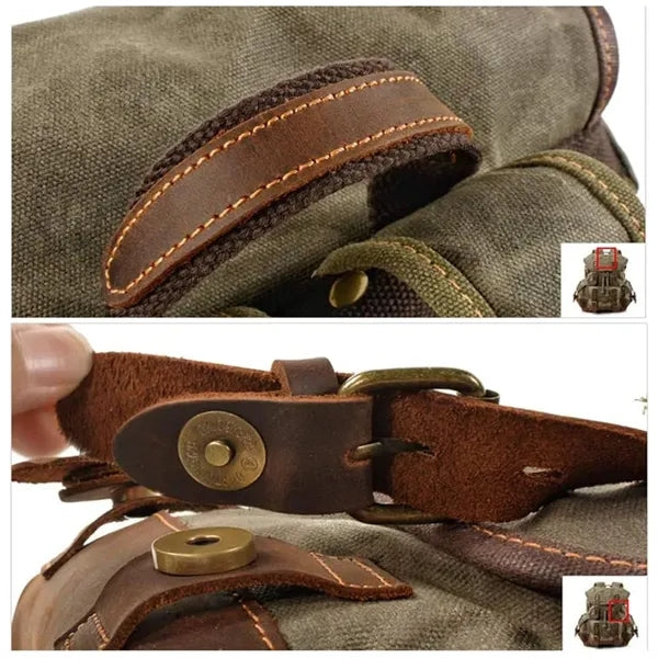Large Capacity Leather Waxed Canvas Waterproof Backpack