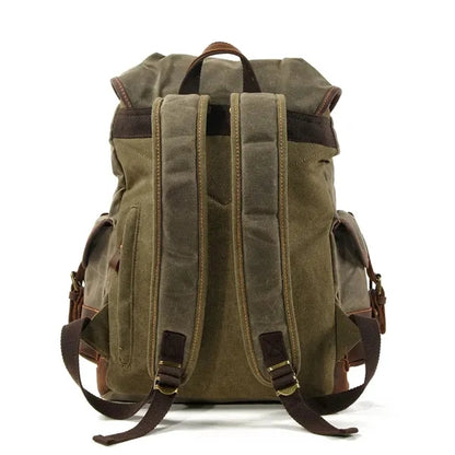 Large Capacity Leather Waxed Canvas Waterproof Backpack