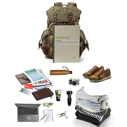Large Capacity Leather Waxed Canvas Waterproof Backpack