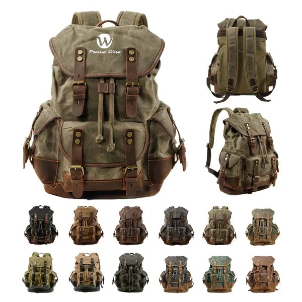 Large Capacity Leather Waxed Canvas Waterproof Backpack