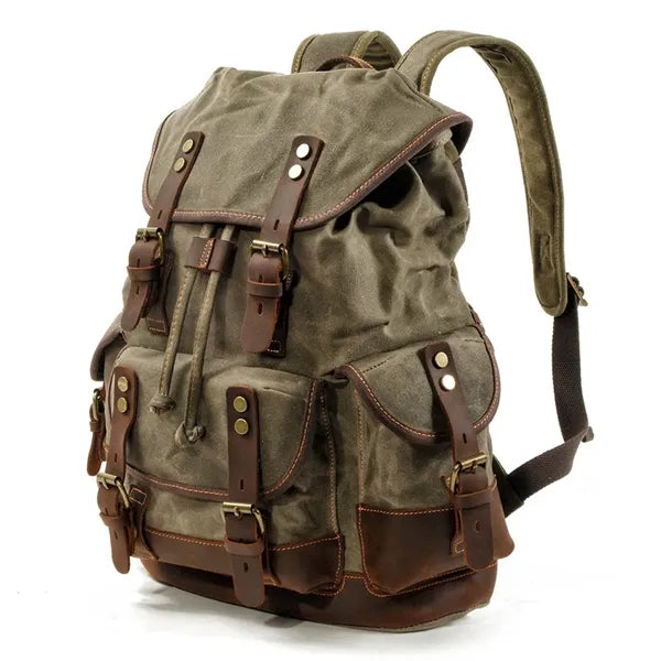Large Capacity Leather Waxed Canvas Waterproof Backpack