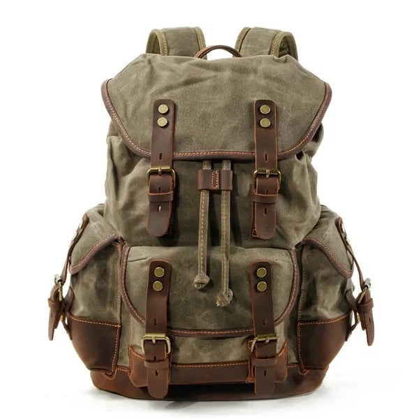 Large Capacity Leather Waxed Canvas Waterproof Backpack