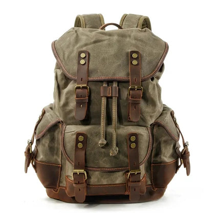 Large Capacity Leather Waxed Canvas Waterproof Backpack