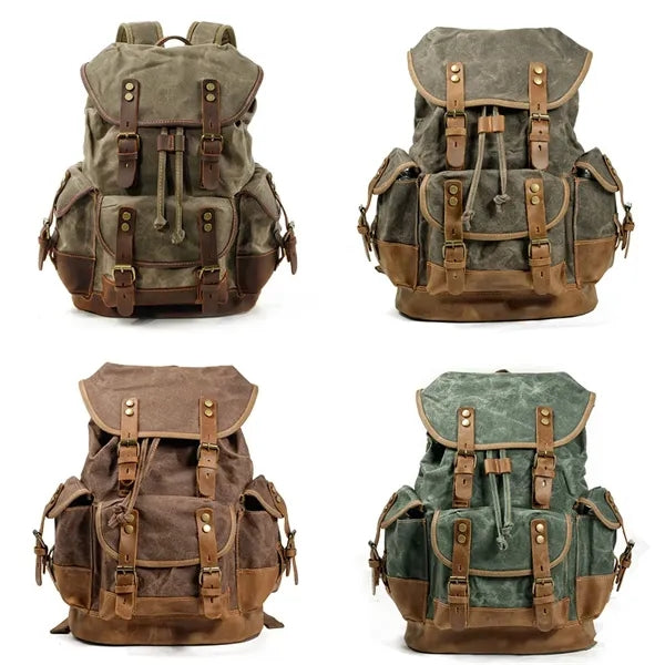 Large Capacity Leather Waxed Canvas Waterproof Backpack