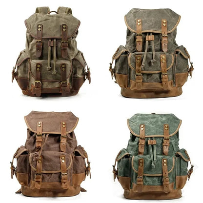 Large Capacity Leather Waxed Canvas Waterproof Backpack