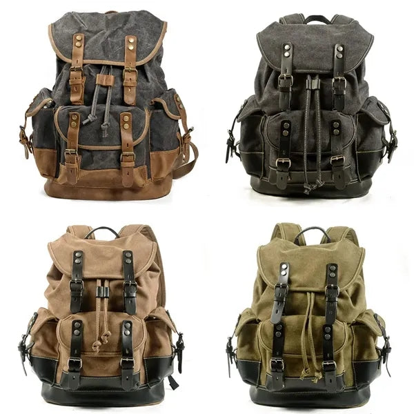Large Capacity Leather Waxed Canvas Waterproof Backpack