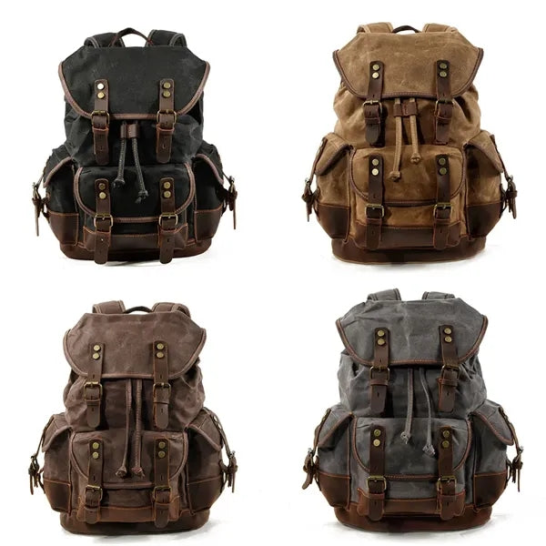 Large Capacity Leather Waxed Canvas Waterproof Backpack