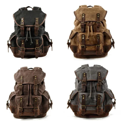Large Capacity Leather Waxed Canvas Waterproof Backpack