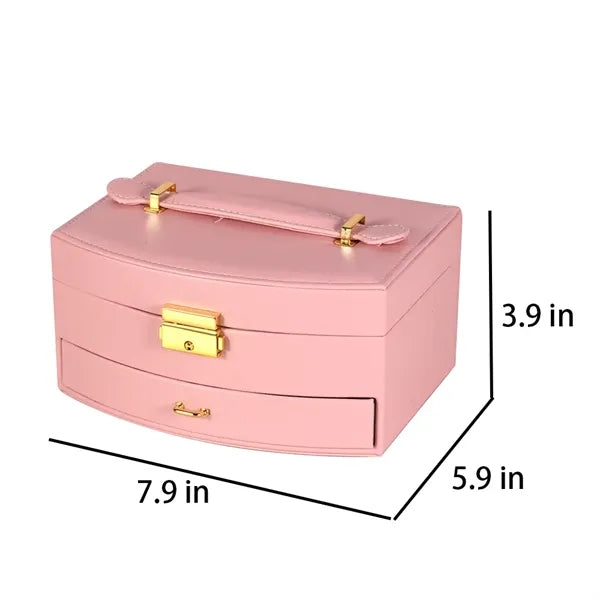 Portable Multi-slot Jewelry Box with Mirror Removable Drawer