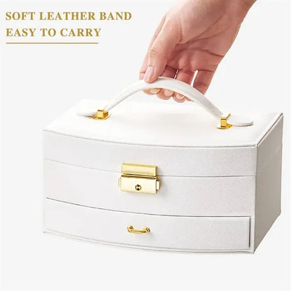 Portable Multi-slot Jewelry Box with Mirror Removable Drawer