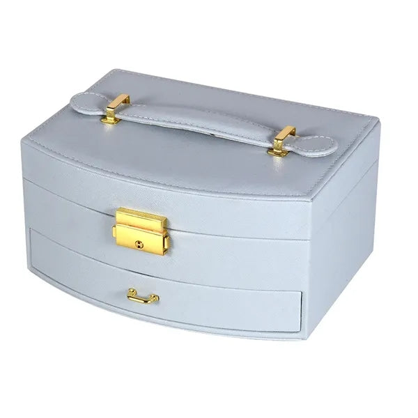 Portable Multi-slot Jewelry Box with Mirror Removable Drawer