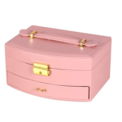 Portable Multi-slot Jewelry Box with Mirror Removable Drawer