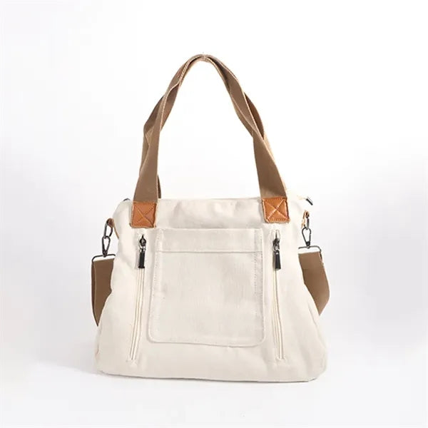 Large Canvas Bag with Zipper Adjustable Shoulder Straps