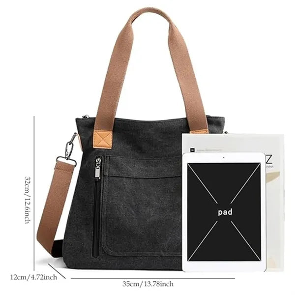 Large Canvas Bag with Zipper Adjustable Shoulder Straps