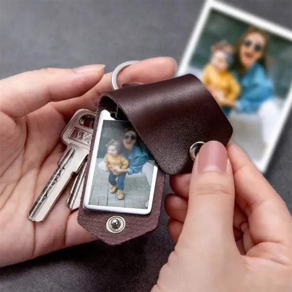 Genuine Leather Mini Multifunctional Keychain Photo Album