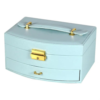 Portable Multi-slot Jewelry Box with Mirror Removable Drawer