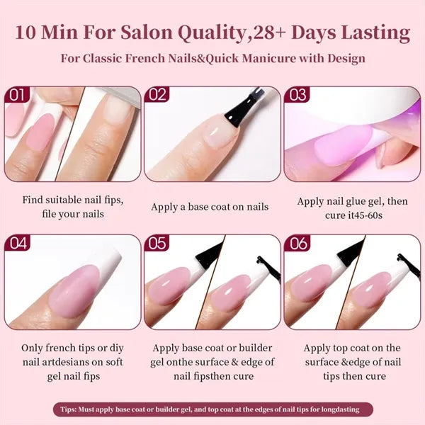 French Tip Square Press On Fake Nails Set