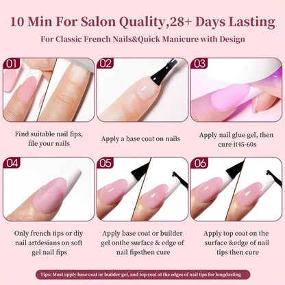 French Tip Square Press On Fake Nails Set