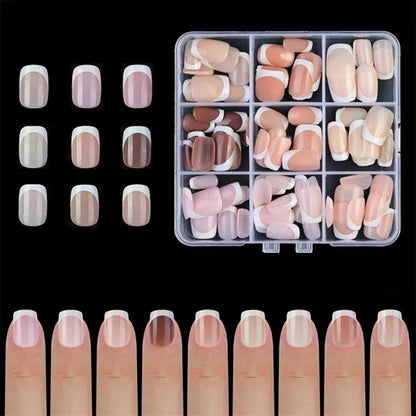 French Tip Square Press On Fake Nails Set