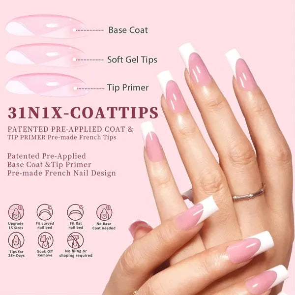 French Tip Square Press On Fake Nails Set