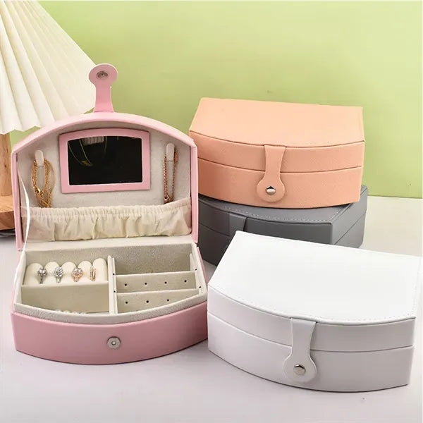 Portable Multi-slot Jewelry Box with Mirror Removable Drawer