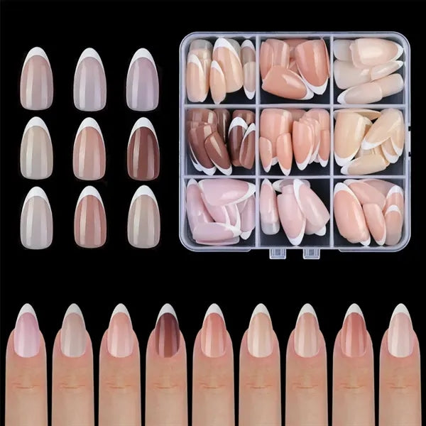 French Tip Square Press On Fake Nails Set