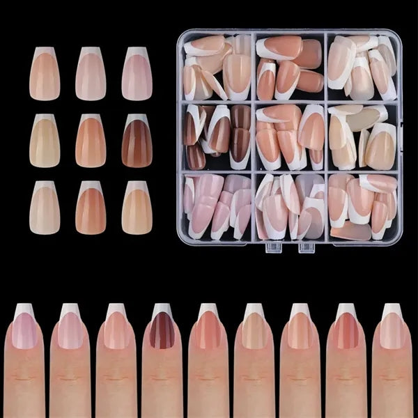 French Tip Square Press On Fake Nails Set