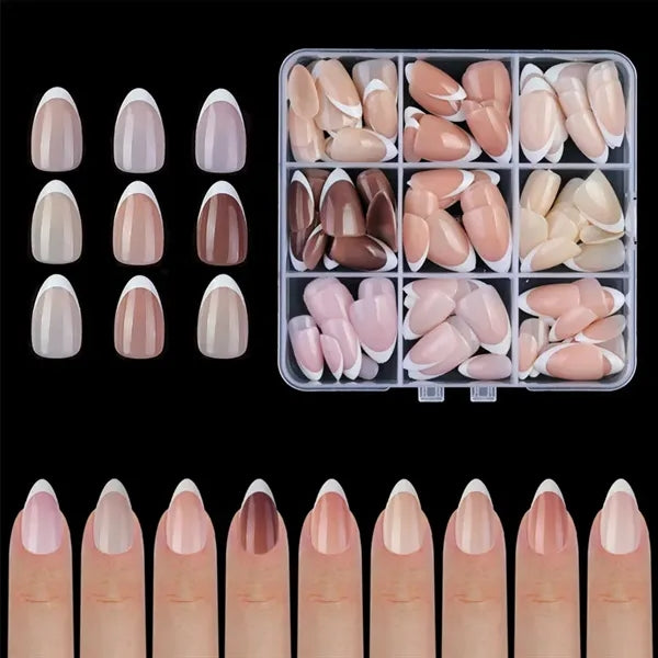 French Tip Square Press On Fake Nails Set