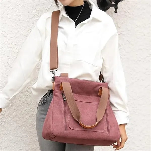 Large Canvas Bag with Zipper Adjustable Shoulder Straps