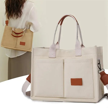 Large Canvas Tote Handbag Crossbody Bag with Multi-pocket