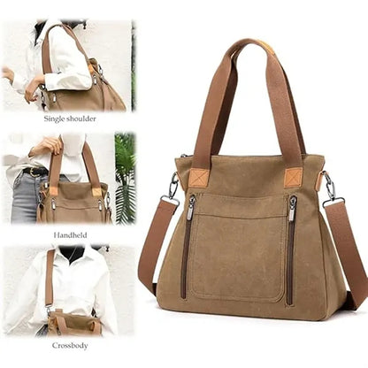 Large Canvas Bag with Zipper Adjustable Shoulder Straps