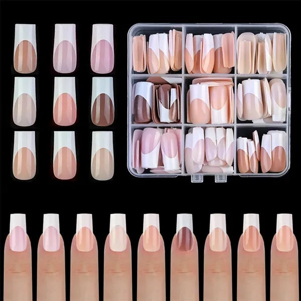 French Tip Square Press On Fake Nails Set