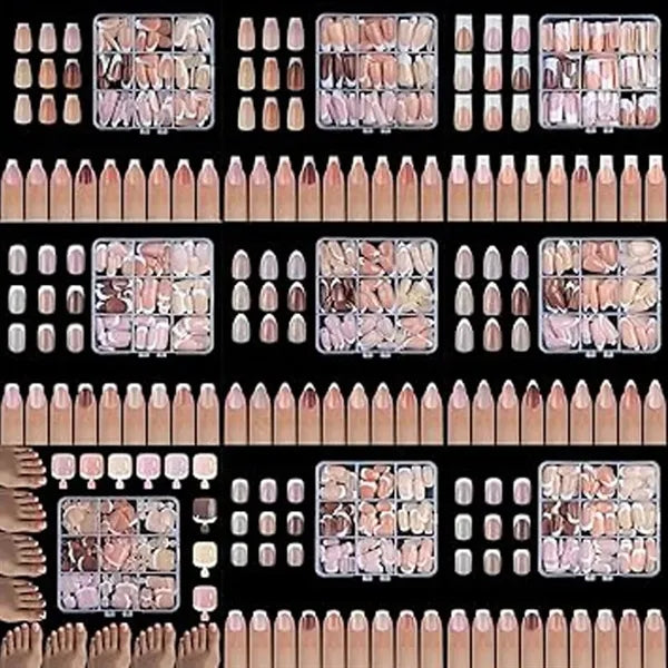 French Tip Square Press On Fake Nails Set