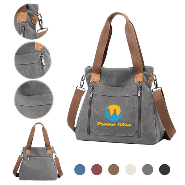 Large Canvas Bag with Zipper Adjustable Shoulder Straps