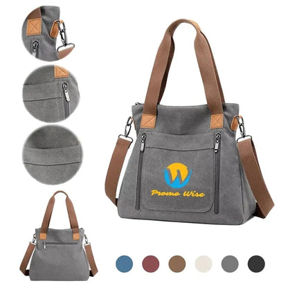 Large Canvas Bag with Zipper Adjustable Shoulder Straps