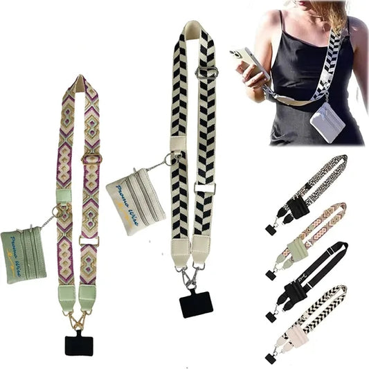 Crossbody Phone Strap Lanyard with Zippered Pouch
