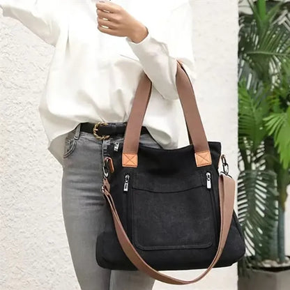 Large Canvas Bag with Zipper Adjustable Shoulder Straps