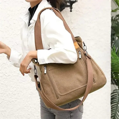 Large Canvas Bag with Zipper Adjustable Shoulder Straps