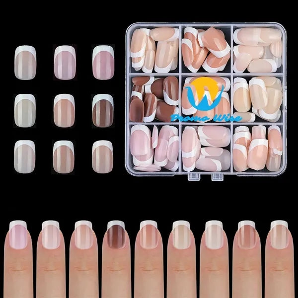 French Tip Square Press On Fake Nails Set