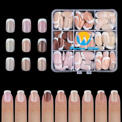 French Tip Square Press On Fake Nails Set