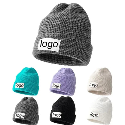 MOQ50PCS Thick Winter Waffle Knit Warm Beanie Hats