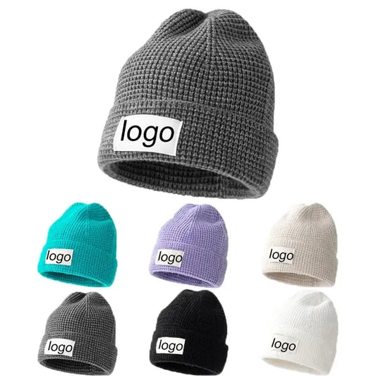 MOQ50PCS Thick Winter Waffle Knit Warm Beanie Hats