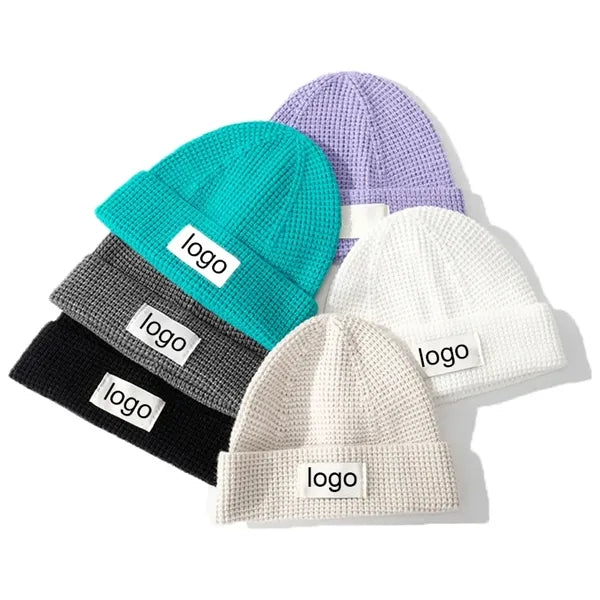 MOQ50PCS Thick Winter Waffle Knit Warm Beanie Hats
