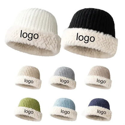 MOQ50PCS Knitted Chunky Winter Beanie Hat with Faux Fur Brim