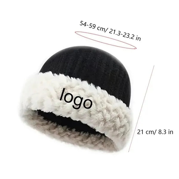 MOQ50PCS Knitted Chunky Winter Beanie Hat with Faux Fur Brim
