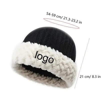 MOQ50PCS Knitted Chunky Winter Beanie Hat with Faux Fur Brim