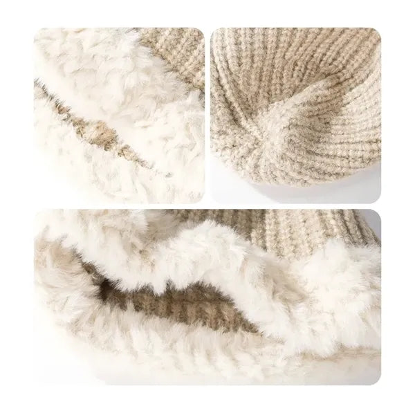 MOQ50PCS Knitted Chunky Winter Beanie Hat with Faux Fur Brim