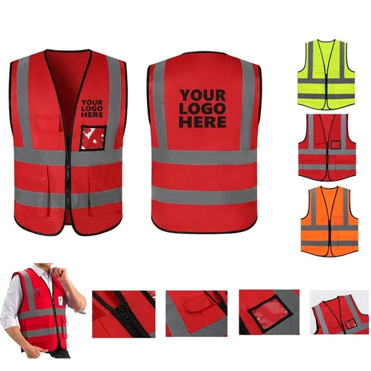 4 Pockets Hi Vis Reflective Strips Safety Vest MOQ30