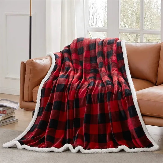 Red Plaid Sherpa Flannel Throw Blanket 50"x60"