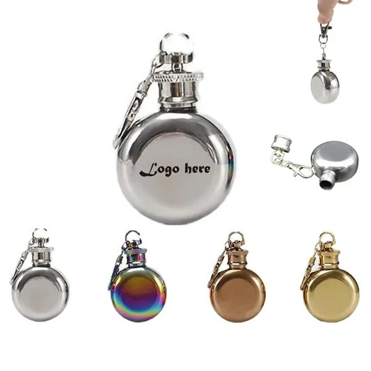 1oz Stainless Steel Round Keychain Portable Shot Flask MOQ30